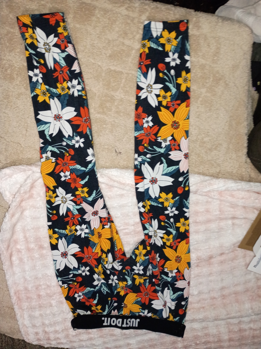 Nike Women's Black Floral Leggings with Yellow, White & Orange Flowers